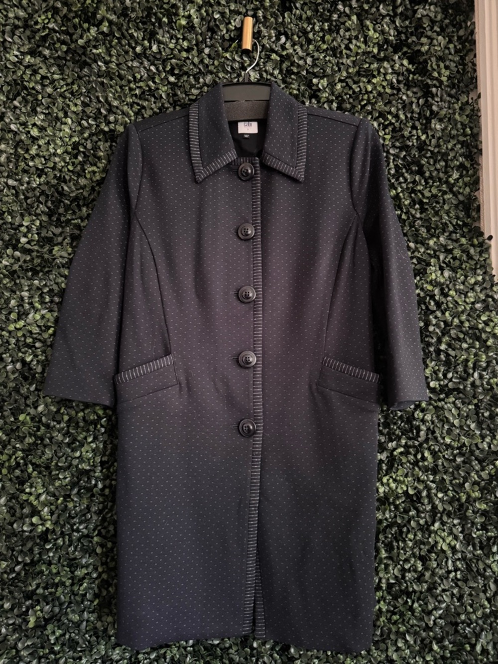CAbi Blavy (black/navy) Polka-Dot Button-Front Trench Coat